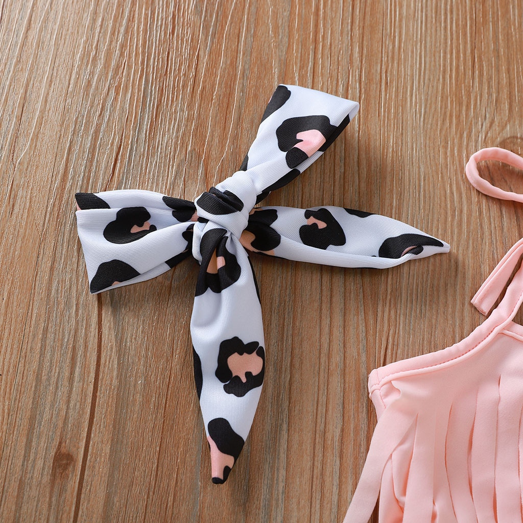 0-36 Months Cute Baby Girls Swimwear Pink Tassel Sling Tops Girls Bikini Leopard Print Trunks Newborn Swimsuits For Girls