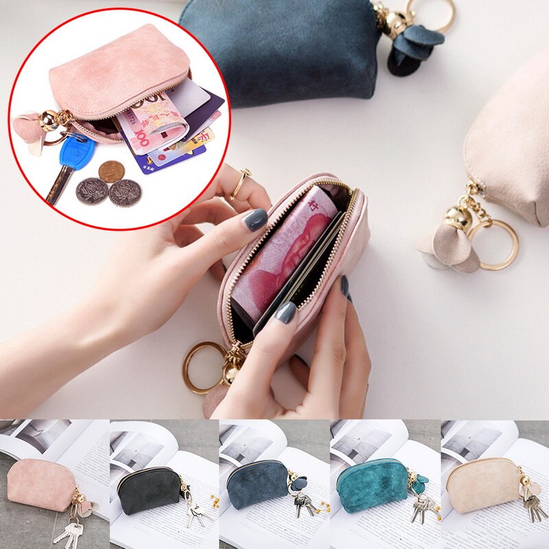 Brand Ladies PU Leather Mini Wallet Card Key Holder Zip Coin Purse Floral Pendant Clutch Bag Small Handbag Bag