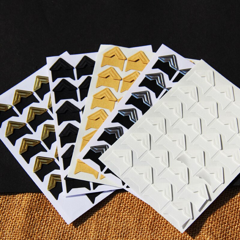 120 unids/lote (5 hojas) Papel kraft clásico esquina pegatinas para álbumes de recortes foto Marco de álbumes DIY decoración, oro/Blanco/Negro ..