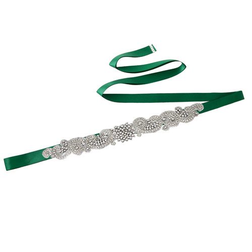 Topqueen S366 Koninklijke Medaille Ambachtelijke Bruid Riem India Kant Bridal Riemen Hand Made Wedding Sjerpriem Kralen Riem Voor Bruiloft jurk: Green