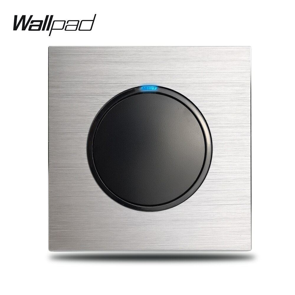 Wallpad Grey L6 1 Gang 1 Way 2 Way Light Switch Brushed Silver Aluminum Plate Push Return Button With Blue LED Indicator: Black Module / 2 Way