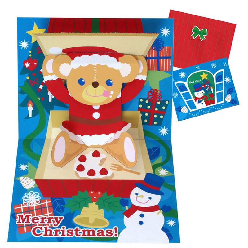 DIY Pop-up Card Christmas Teddy Bear,Handmade 3D Anniversary Greeting Paper Model,Postcard Invitation Papercraft,Toy ER-103: Default Title