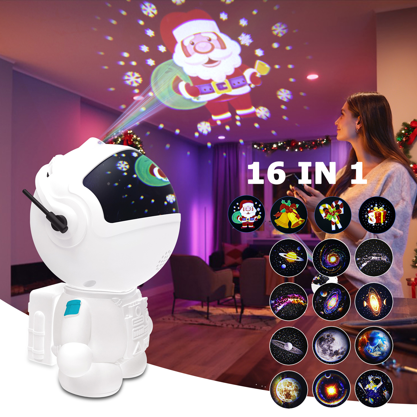 Kerst Sterrenhemel Projector LED Nachtlampje Planetarium Galaxy Projector Halloween Lamp Timer, Nebula Lights voor Slaapkamer Cadeau: WIT