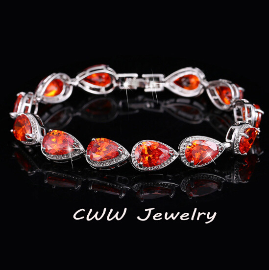CWWZircons 2024, accesorios de para mujer, pulsera de piedra CZ con forma de gota de agua de circonia cúbica de lujo para joyería de boda nupcial CB135: PLATEADO