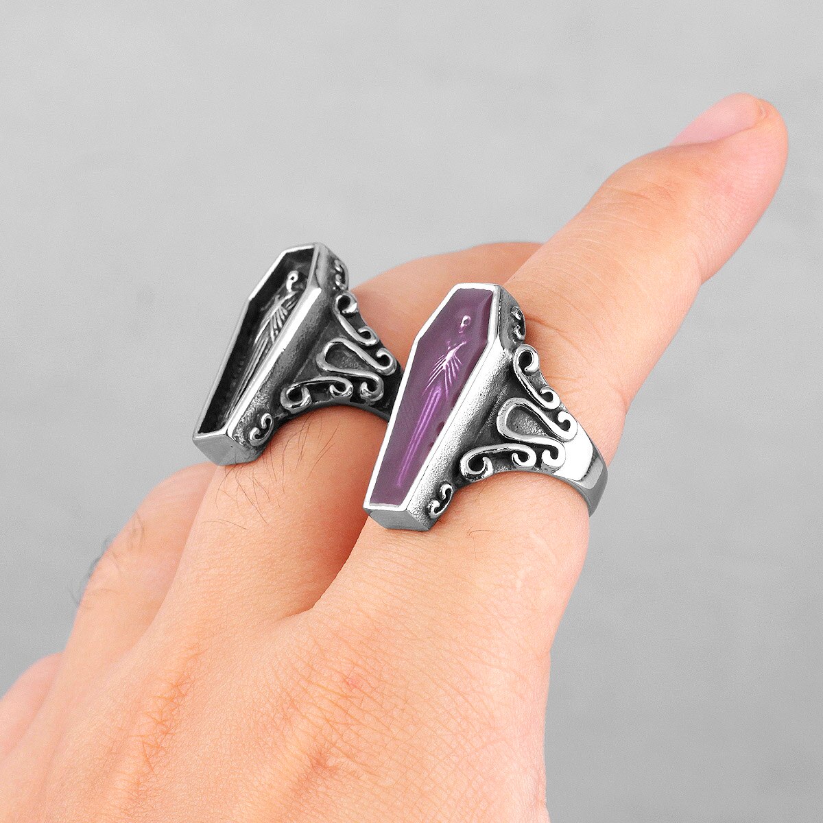 Vampir Sarg Geist Edelstahl Herren Ringe gotisch Punk Einzigartige Kühle für Männlich Freund Schmuck Kreativität