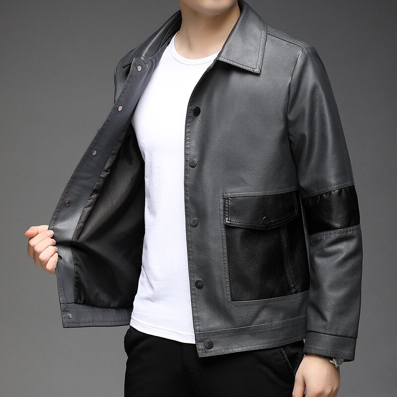 Chaqueta de cuero sintético para hombre, ropa informal de de , de , a la , clásica, 2022