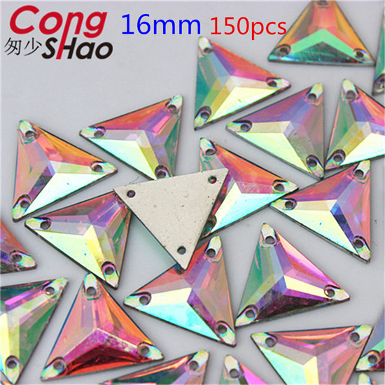 Cong Shao mischen 10 Größe bilden Kristalle AB Strass trimmen Flache Zurück näHenne 2 See Steine Harz Perlen Für DIY hochzeit Kleid YB668: 16mm 150Stck
