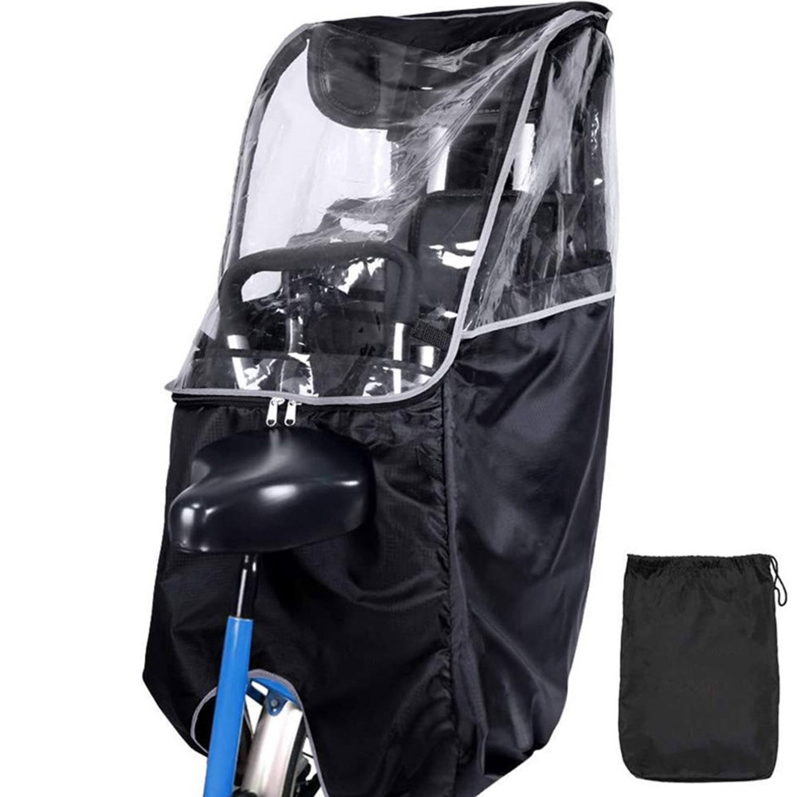 Bike Child Seat Rain Canopy Cover Durable Cold-proof for Kids Weather UV Protector Bicycle Baby Saddle Black Rain Cover