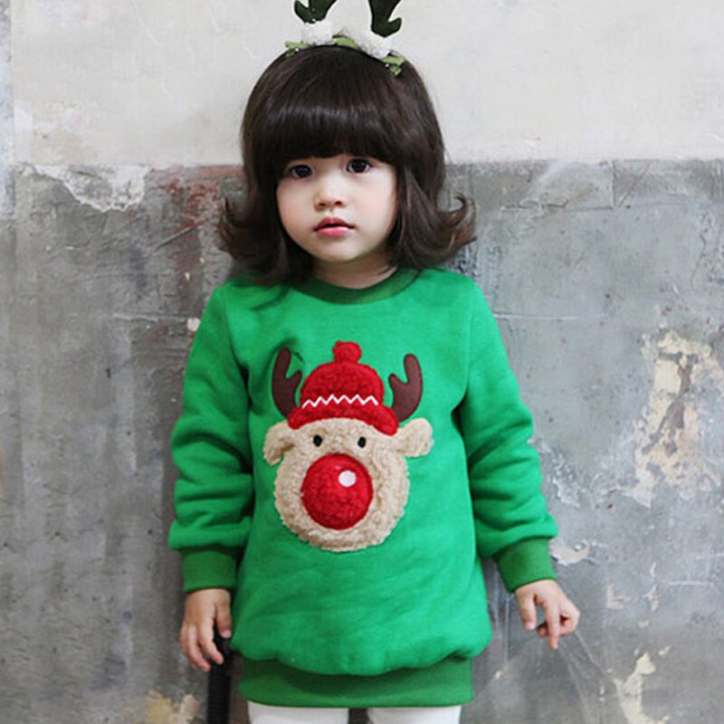 LZH Neue Winter Herbst Niedlichen Pullover Verdicken Sweatshirt Für Infant Mädchen Weihnachten Elch Warme Top Weihnachten Kleinkind Junge Kleidung: Green / 9m
