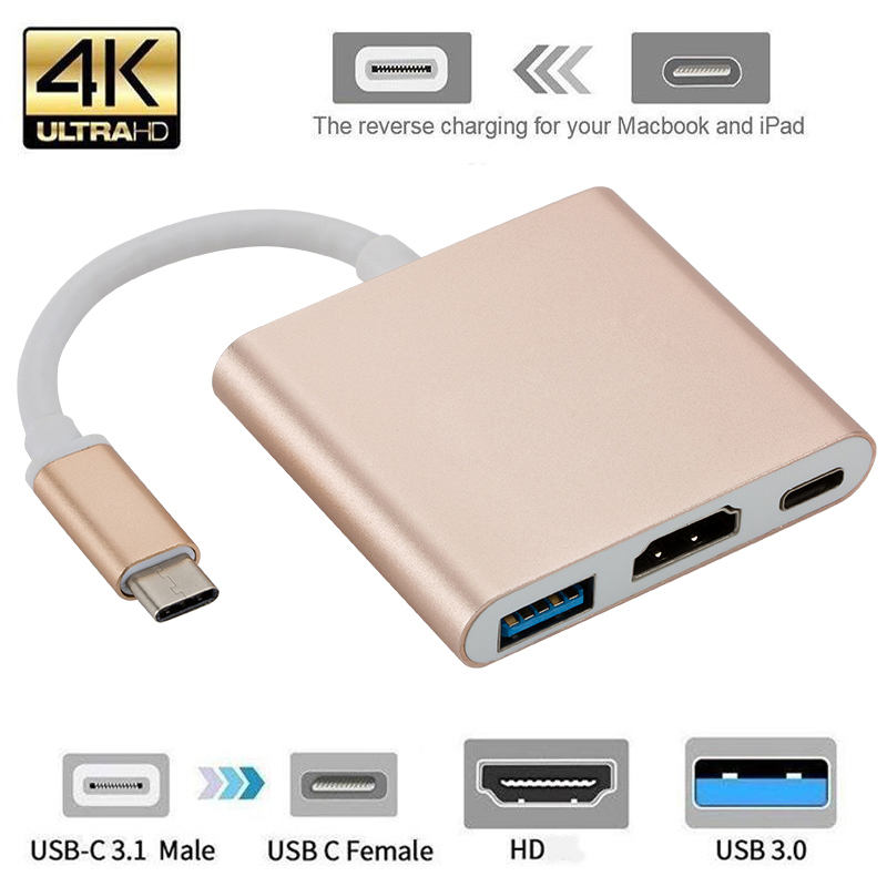 Usb C Hdmi-Compatibel Converter Adapter Type C Naar Hd/Usb 3.0/Type-C Aluminium Voor macbook Pro Samsung S9 Huawei Mate20