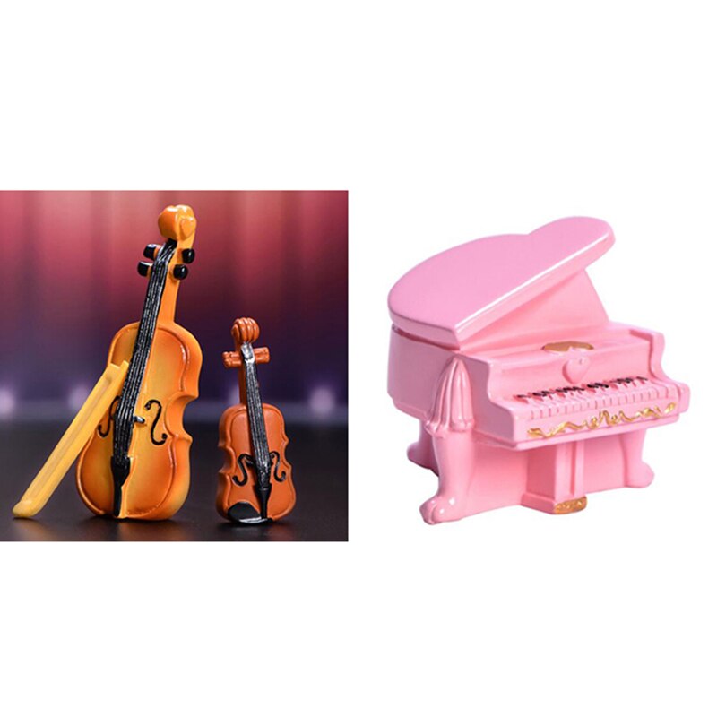 Miniature Music Instrument Resin Mini Violin Dollhouse Decorative Ornaments Crafts DIY Home Music House Bar Furniture Toys