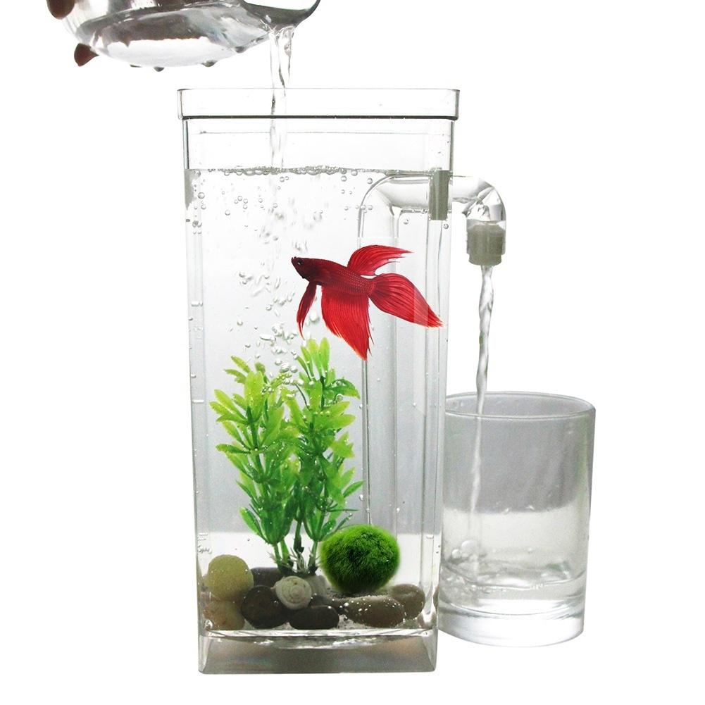 Self Cleaning Plastic Fish Tank Desktop Aquarium Betta Fishbowl for Office Home Decor Pet Accessories Tool