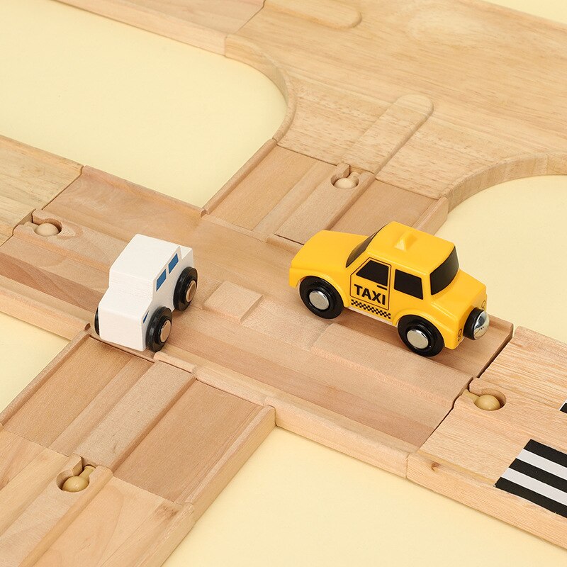 EDWONE-Two Way Road Track Marciapiede Legno Ferroviario Gru Treno Taxi Auto Slot Per Accessori Giocattolo Per Bambini Regali di Natale Fit THOM COME BIRO Giocattoli