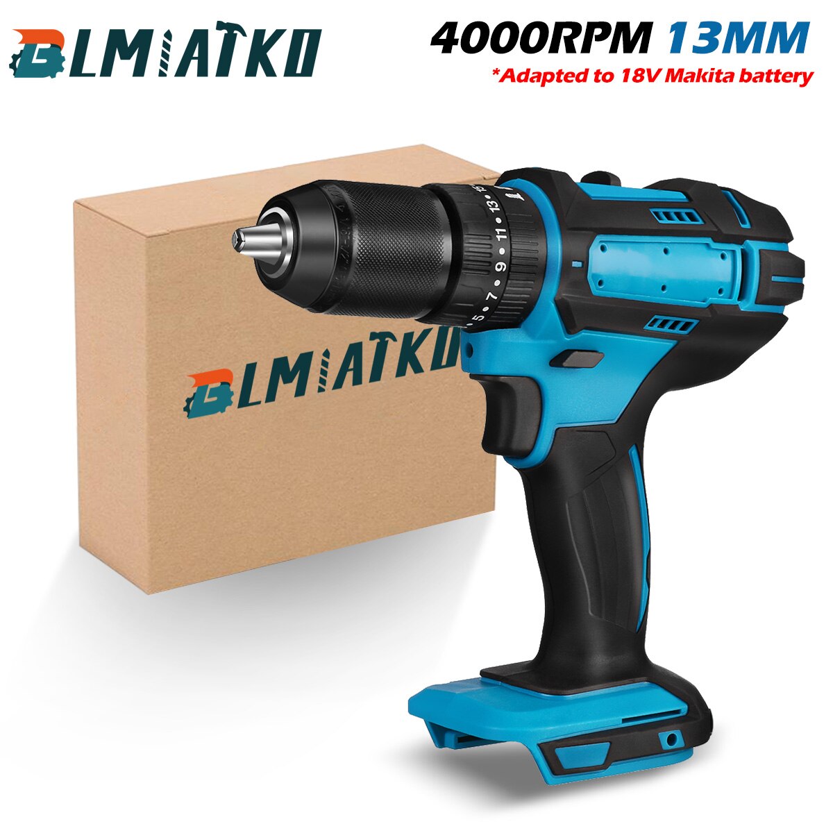 Blmiatko 3 in 1 børstet elektrisk drill 10mm 350nm 20+3 moment hammer skrutrekker batteridrevet slagbormaskin for makita batteri