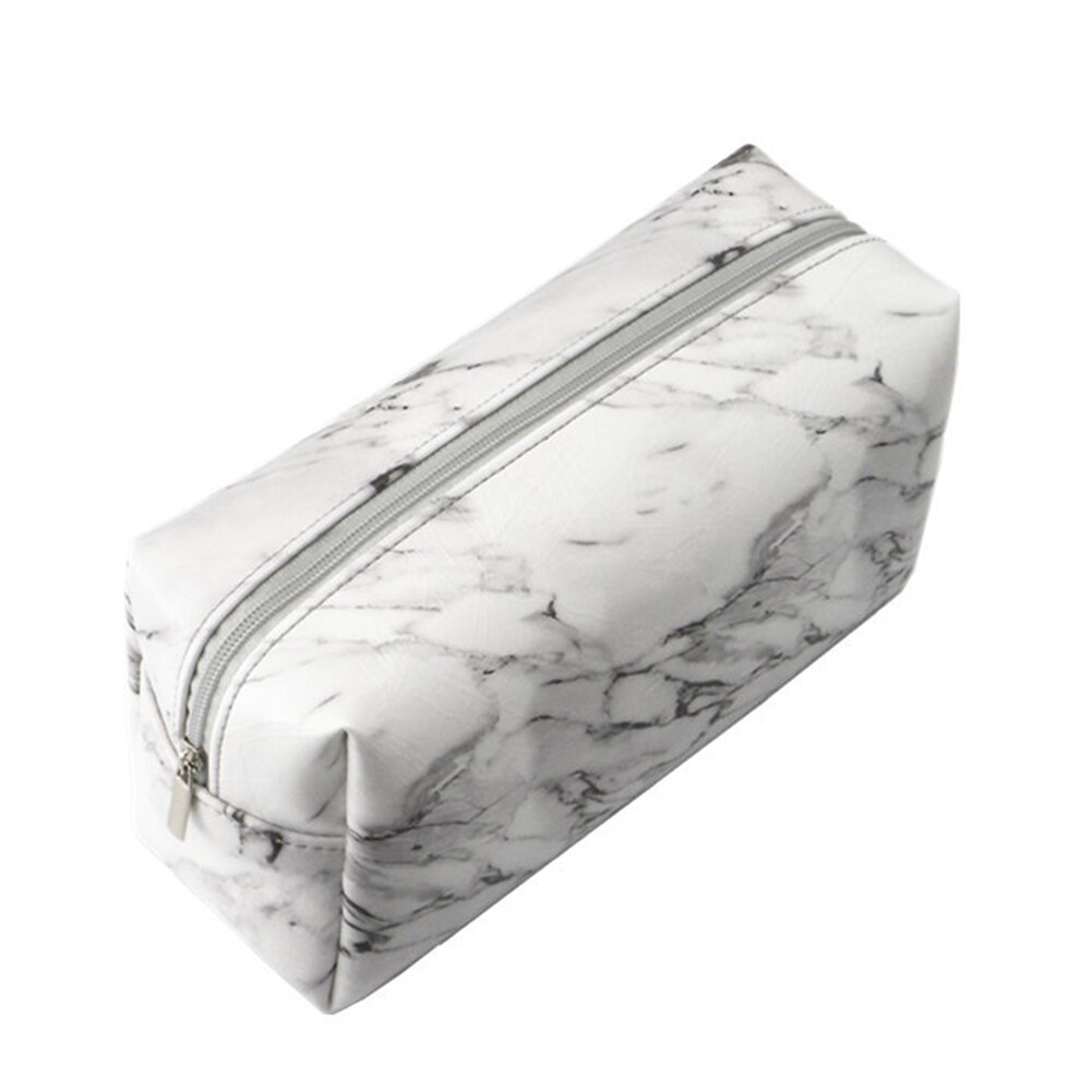 Pencil Case Marble Grain Protective PU Leather Travel Wear Resistant Waterproof Large Capacity Women Portable Zipper Makeup Bag