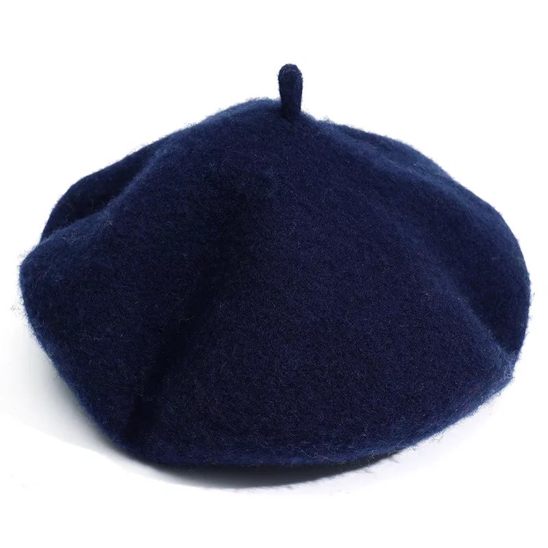 Béret en Laine Rétro et Style Artiste Français pour Femme et Fille Chapeau Vintage de Couleur Unie, , pour Dame, Hiver: Dark Blue