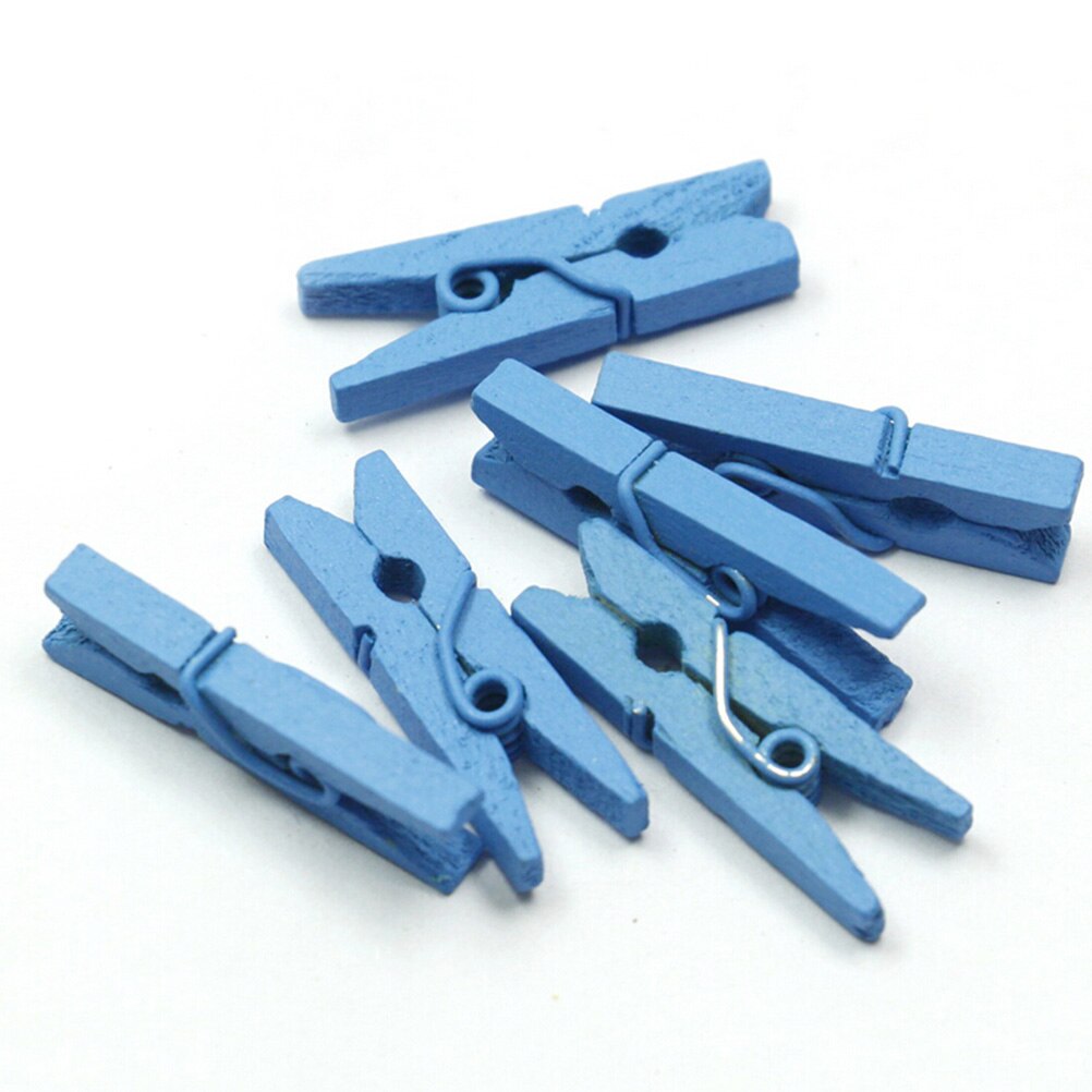20 stuks mini gekleurde houten clips kleding fotopapier wasknijper knutselklemmen feestdecoratie: Hemelsblauw