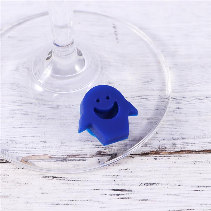 6 stk silikone rødvinsglasmarkør smilende klistermærke sugemærke glas identifikation kop etiketter tagskilte til fester