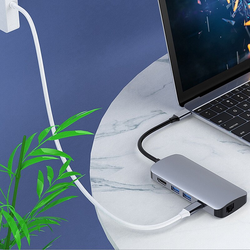 7 In 1 Type-C Docking Station USB-C Splitter Connected to Notebook Multifunctional Expansion Dock PD / Gigabit Network Port / TY