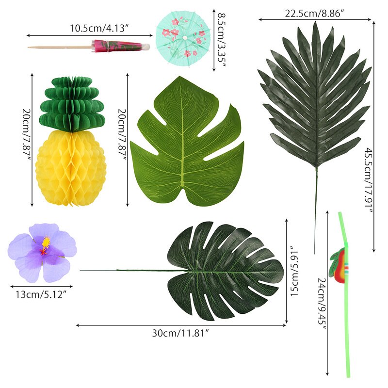 119pcs Summer Tropical Hawaiian Party Table Skirt Artificial Palm Leaves Flower Jungle Beach Theme Hawaii Party Decoration