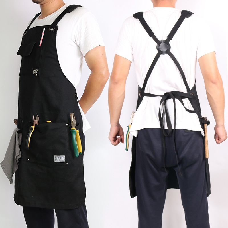 WEEYI Canvas Work Apron With Pockets Black Aprons For Woman Men Adjustable Heavy Duty Apron For Woodworker Cobbler BBQ delantal