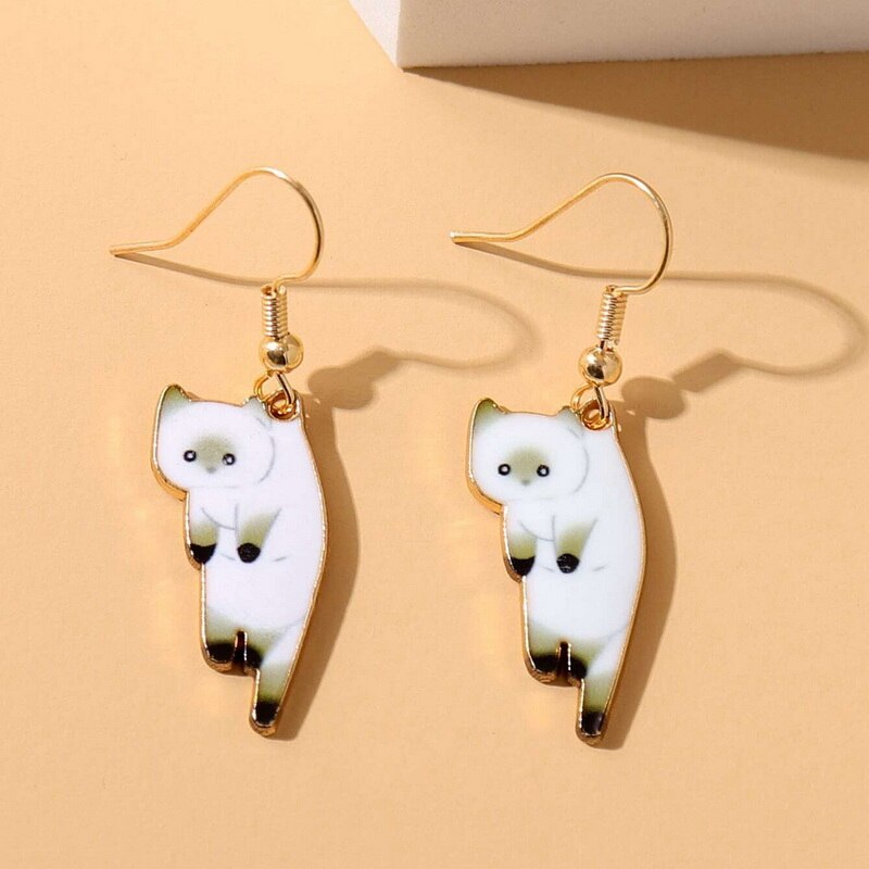 Pendientes de gatito de cristal brillante para mujer y niña, aretes de gato de acero inoxidable, accesorios de joyería, ,: 14