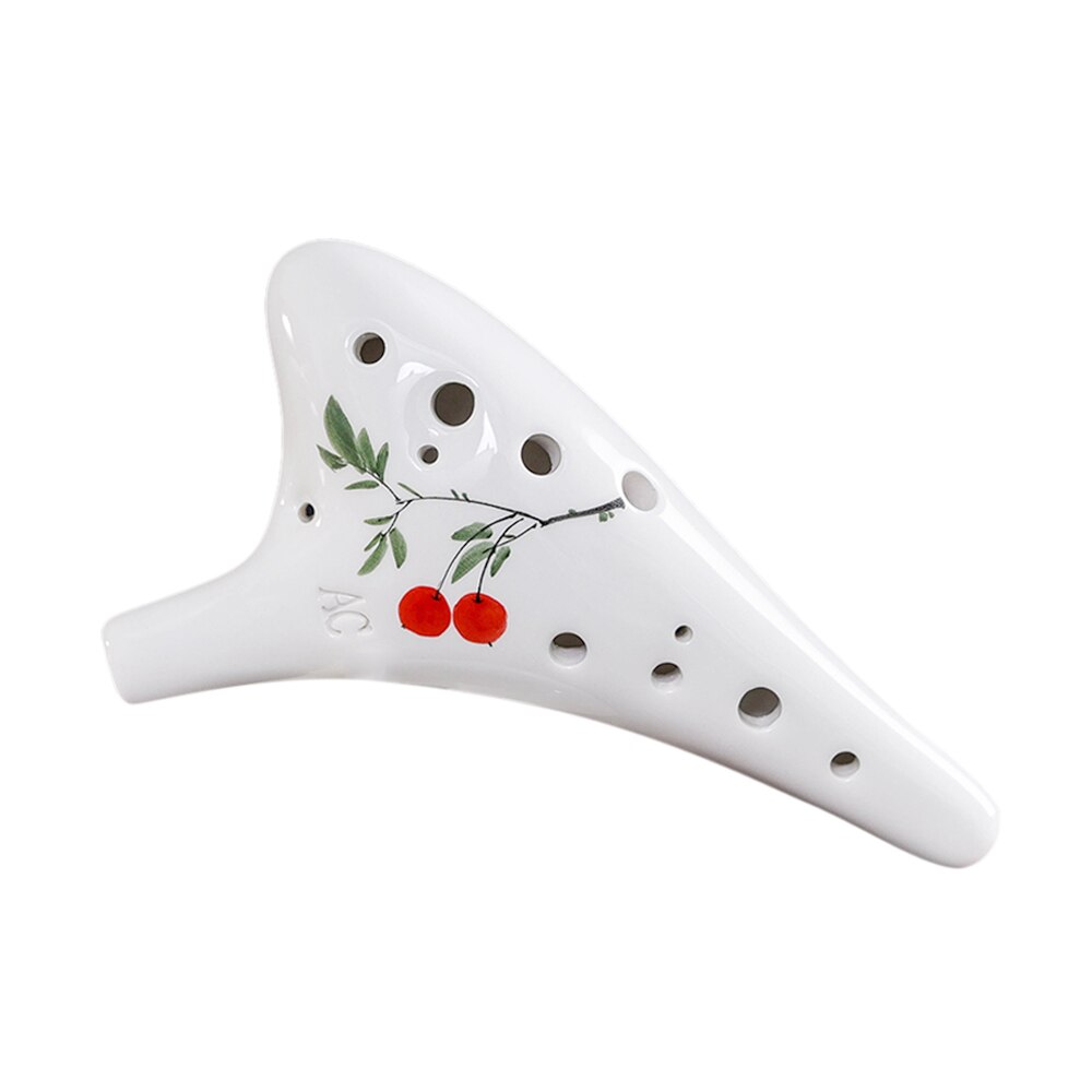 Round Head 12 Holes Ceramic Ocarina Alto C Hand Painted Musical Instrument with Lanyard Music Score Protective Bag Set