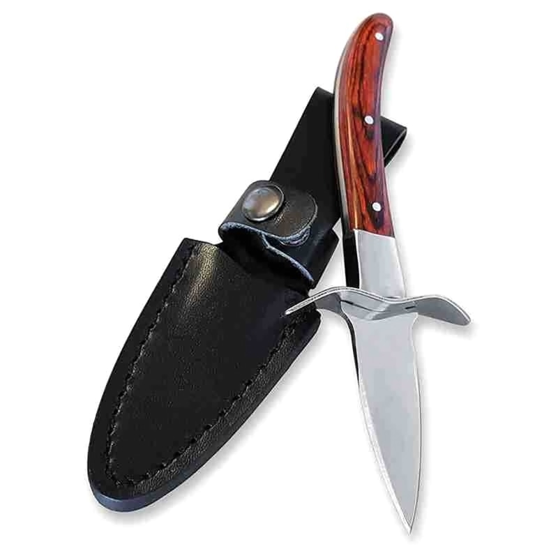 Træhåndtag østersknive åbner rustfrit stål kammuslingskalskydningskutter med læderetui til skaldyrsåbningsværktøjer