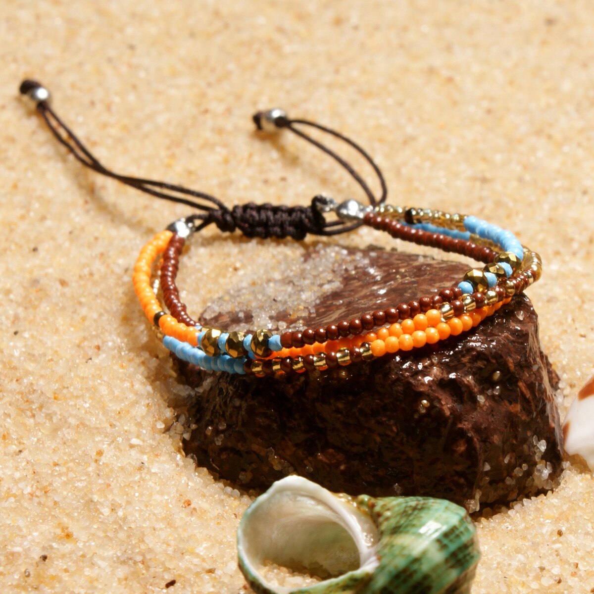 Simple Three Layers Multicolor Boho Handmade Tether Seeds Beaded Bracelets for Women Summer Beach Jewelry: style 7