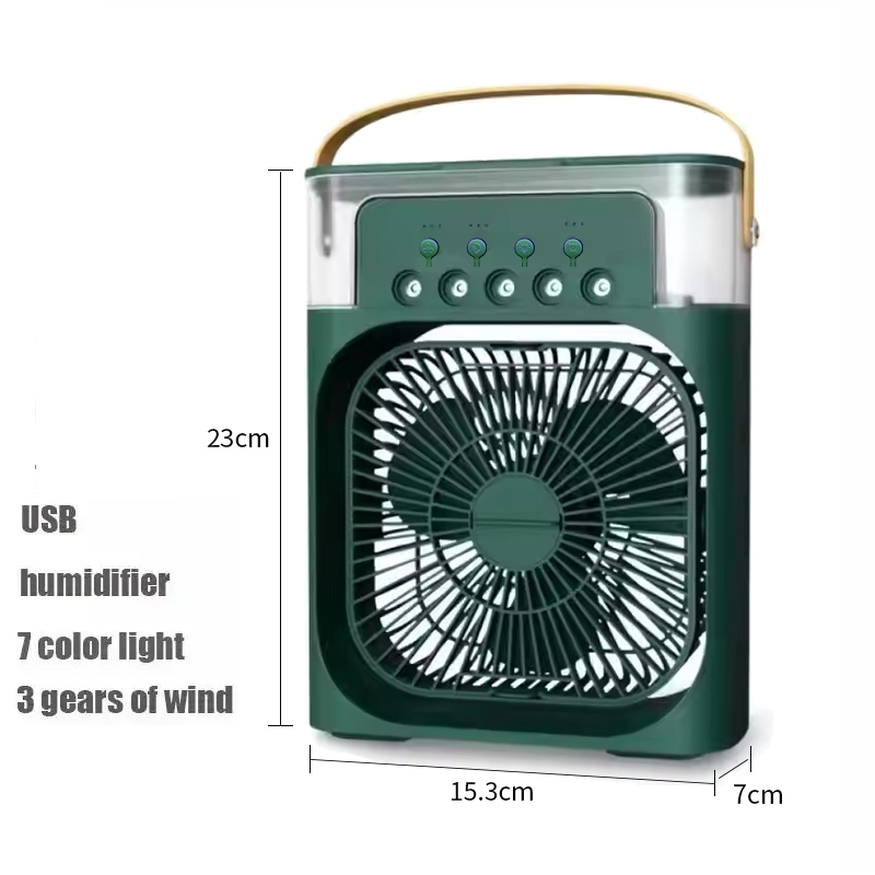 ventilador 3 en 1, aire acondicionado, Enfriador de aire pequeño para el hogar, luz LED nocturna, humidificador portátil, ventilador de ajuste de aire, ventilador para oficina y hogar: Verde