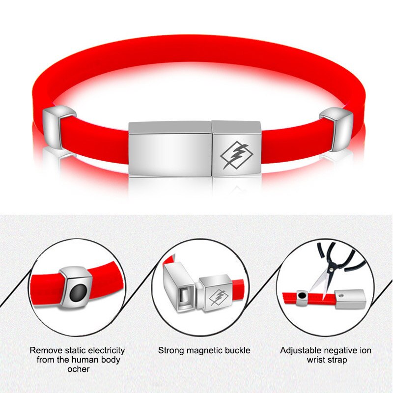 1 pc verstelbare antistatische armbanden met negatieve ionen van siliconen, verwijder de statische elektriciteit van het lichaam, waterdicht, veilig en sportief werken