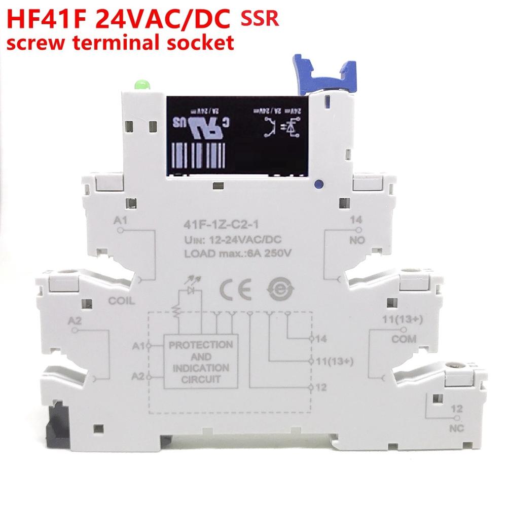 41f-1z-c2-1 hf41f 24-zs 12-zs 5v 12v 24v 230v 6a 1co slim/ssr reläfäste på skruvhylsa med led wafer-relä: Ssr  in24v ut 24 st 2a