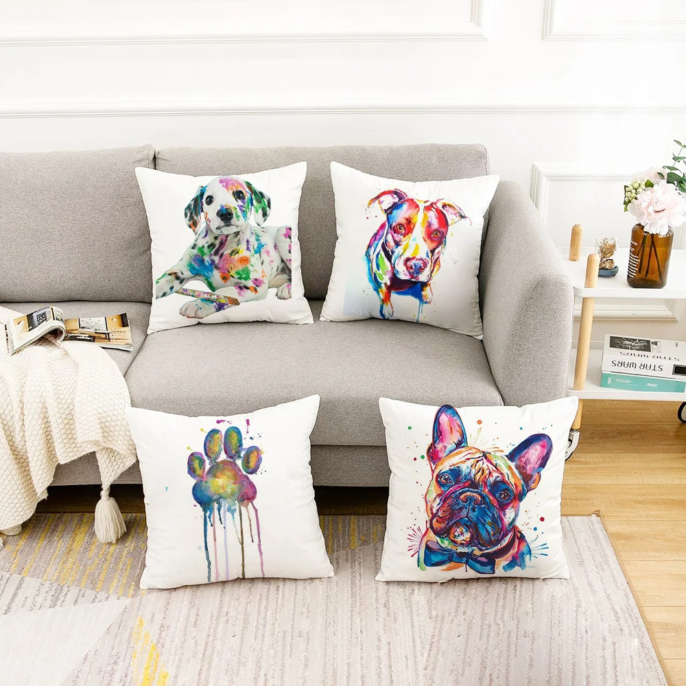 Housse de coussin colorée pour chien, bouledogue, coussin de jardin, lit de maison, chaise carrée