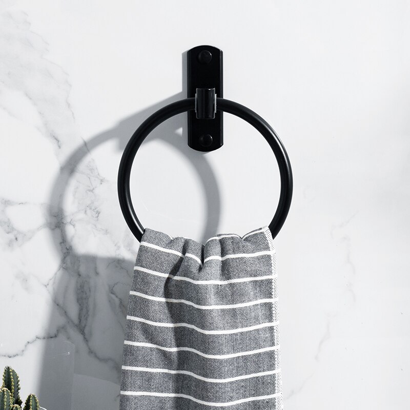 Zwarte Handdoek Ring Badkamer Handdoek Opslag Houder Hanger Handdoeken Rack Badkamer Wall Mount Badkamer Accessoires Haken Voor Thuis