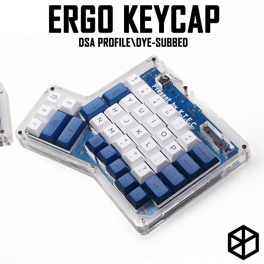 Dsa ergodox-teclas pbt para teclados mecánicos personalizados, teclas ergonómicas para teclados Infinity ErgoDox, color blanco y azul