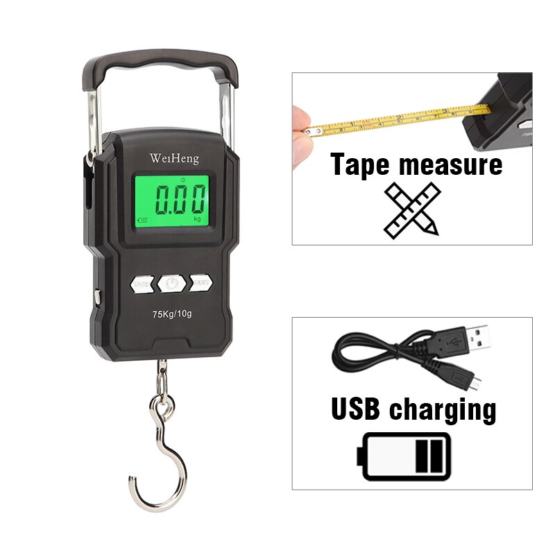 75Kg/10G Portable Hanging Scale Digital Display Charging/Battery Models Fishing Luggage Travel Weighing Electronic Hook Scale