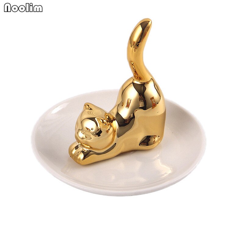 NOOLIM Nette Katze Schmuck Gestell Keramik Schmuck Lagerung Tablett-Ring Halskette Lagerung Tablett Schmuck Palette essen Palette Trockenen Obst Platte