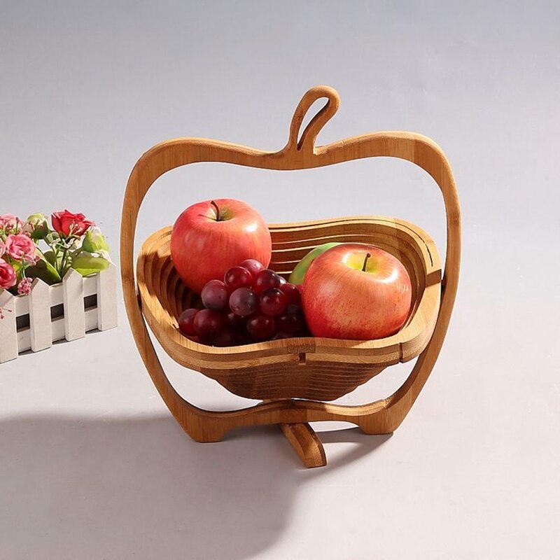Novelty Foldable Apple Shaped Bamboo Basket Foldable Fruit Basket