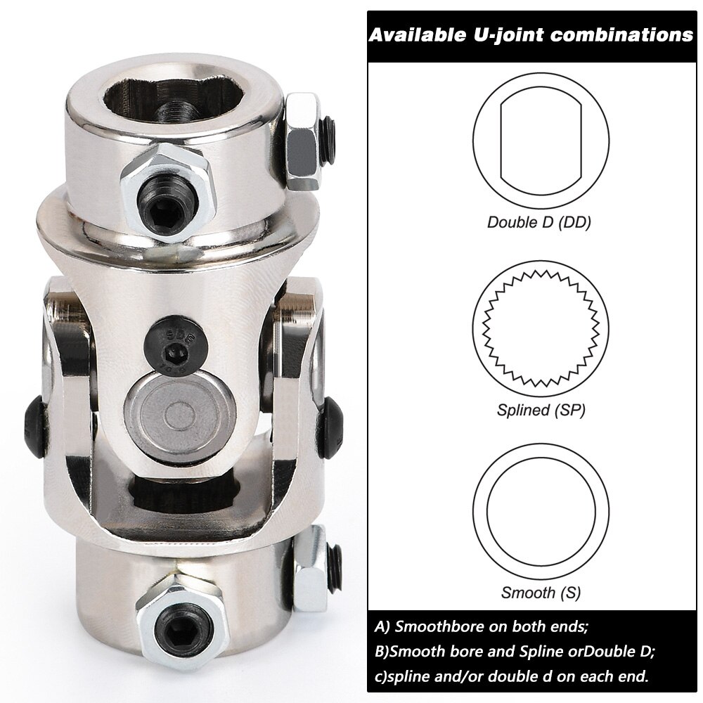 1piece 3/4 X 3/4&quot; DD Chrome Double Steering Shaft Joint Universal U Joint Coupler Mustang II Power Rack