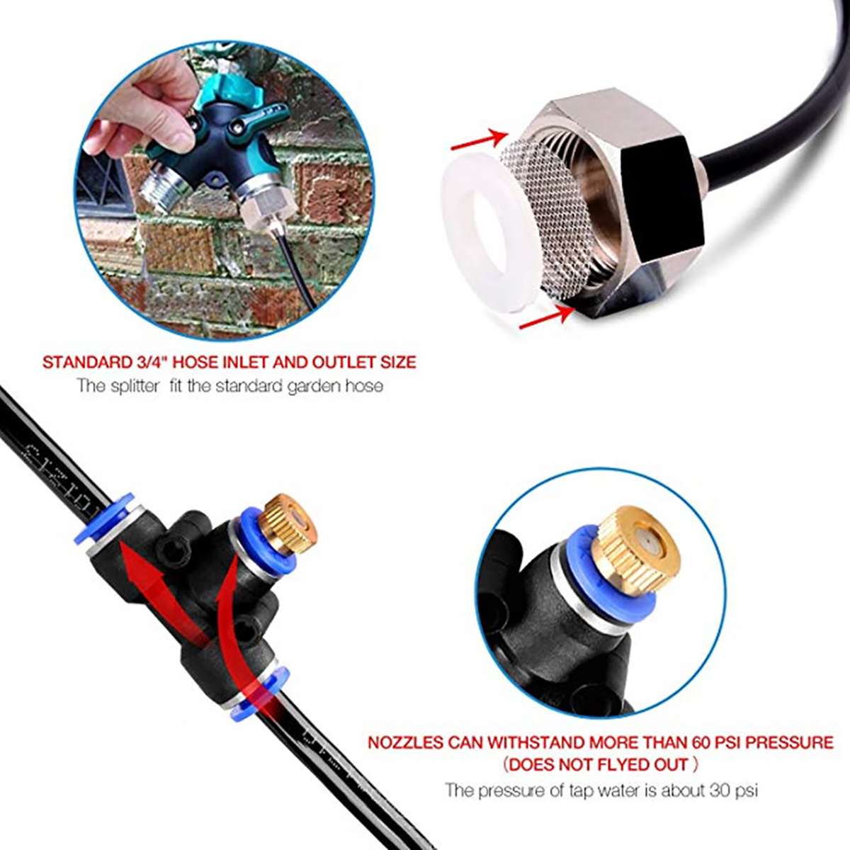 Water Sprinkler 10M Hose + 17pcs Nozzles Water Misting Cooling Irrigating System Outdoor Mist Cooling SprayTool for Greenhouse