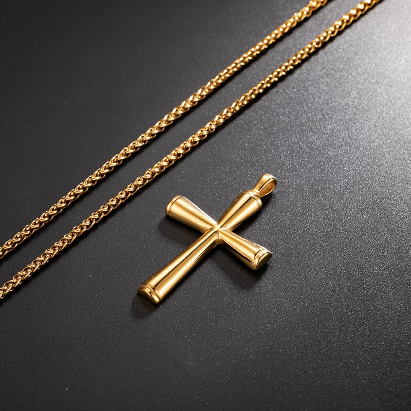 Valily Men's Simple Cross Pendant Necklace Stainless Steel Punk Christian Gold Cross Necklace Jewelry for Man Women