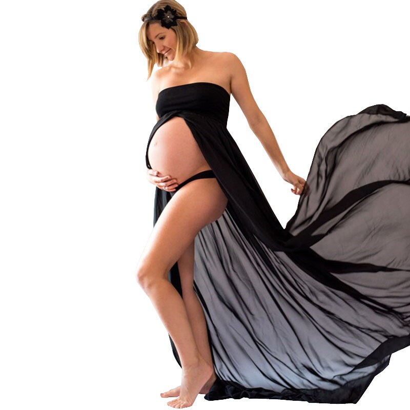 Maternity Dresses For Photo Shoot Chiffon Pregnancy Dress Photography Props Maxi Gown Dresses For Pregnant Women Clothes: Sleeveless Black / L