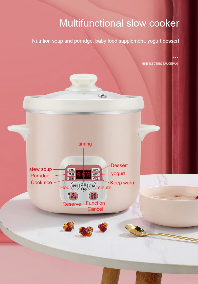 110V/220V Huishoudelijke Elektrische Smart Slowcooker Wit Porselein Pap Soep Stoven Machine Tijd Controle Babyvoeding stoomboot 1.5L