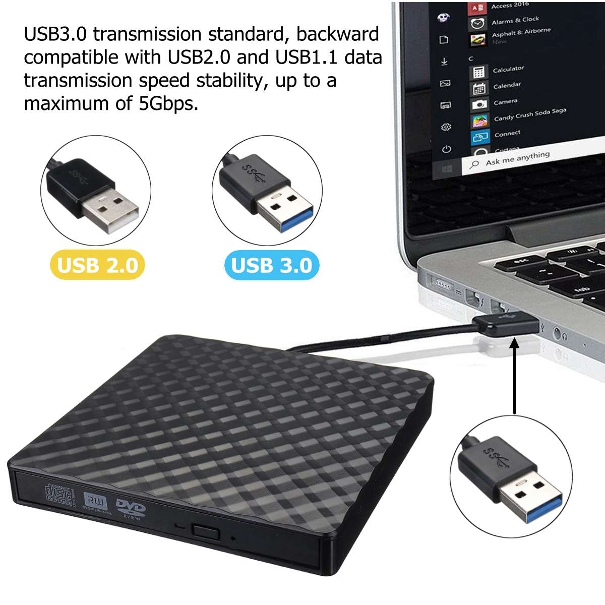 Externe USB3.0 DVD RW CD Writer Slim Optische Drive Brander Reader Speler Lade Soort Draagbare Voor PC Laptop