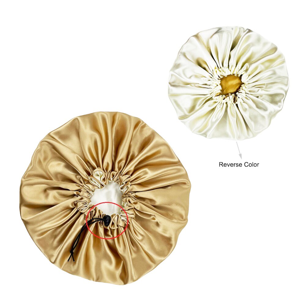 Effen Kleur Omkeerbaar Zijdeachtig Satijn Motorkap Dubbele Laag Slaap Night Cap Head Cover Motorkap Hoed Voor Voor Krullend Veerkrachtig Hair zwart