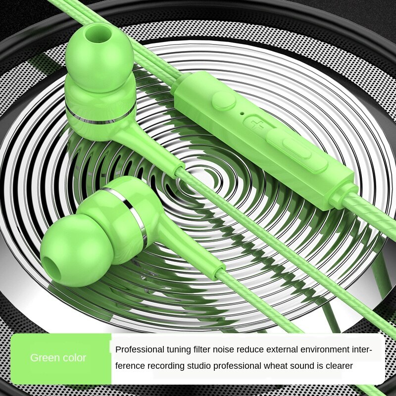 A6 Dual-action Quad-core Earplugs Wired Control Subwoofer Earphone Cable Suitable for Iphone Huawei Vivo Mobile Phone: E02000255-green