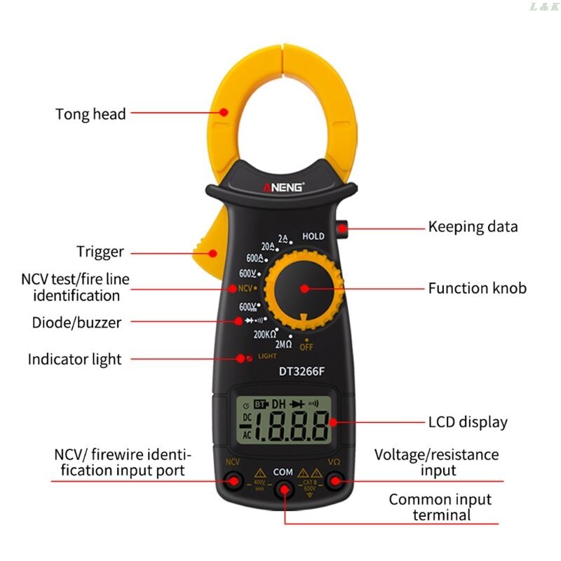 DT3266F Digital Clamp Multimeter AC/DC Voltage Ampere NCV Resistance Diode Test PXPC