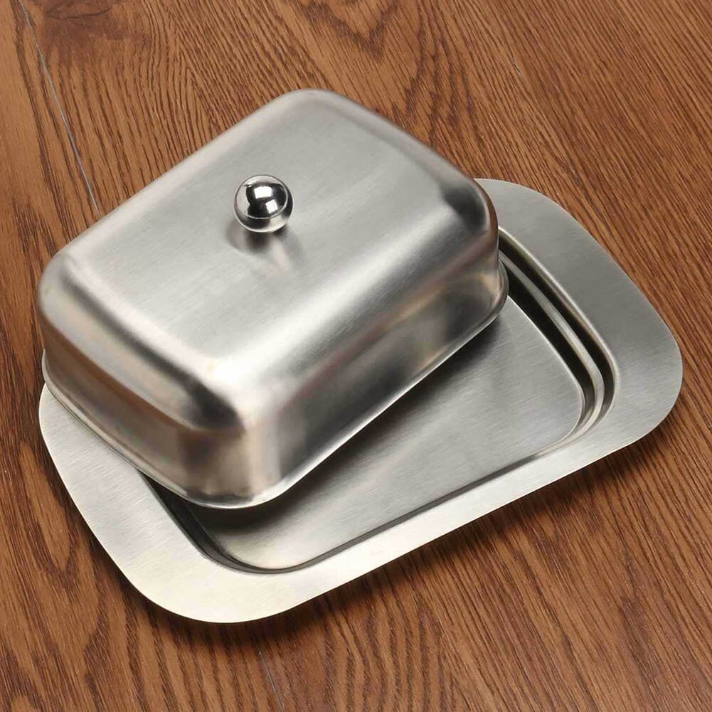 Stainless Steel Butter Dish Box Fruits Dessert Cheese Storage Tray with Lid LBShipping