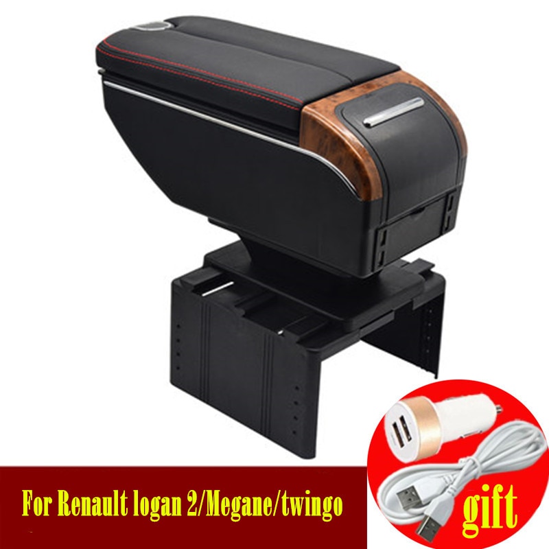 For Renault logan 2/Megane/twingo armrest box Double doors open 7USB Centre Console Storage Box Arm Rest