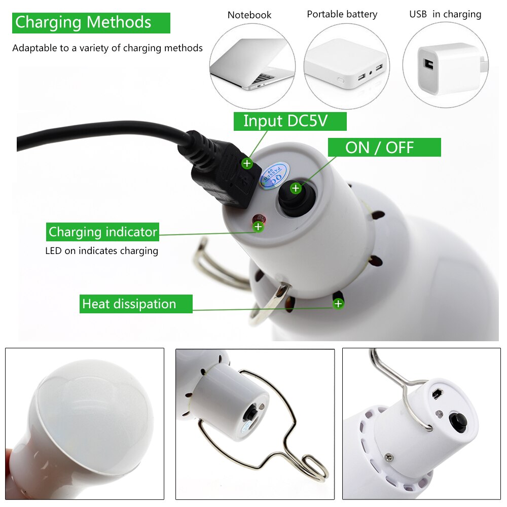 Portable Solar Lamp 15W LED Solar Light Bulb Solar Energy Panel Powered Emergency Tent Lights for Garden Outdoor Camping Fishing